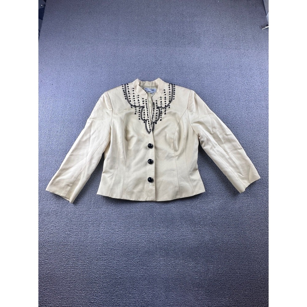 Y2K Kay‎ Unger Jacket Women 8 White Silk Blend Beaded Collar Cocktail Party